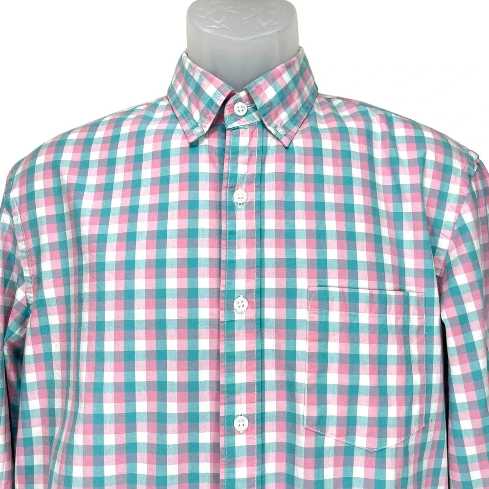 J. Crew‎ Men's Medium Slim Untucked Pastel Gingham Flex Wash L/S Button-Up Shirt